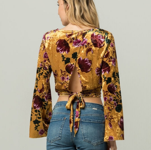Golden Floral Velvet Tie Back Shirt - Picture 1 of 3